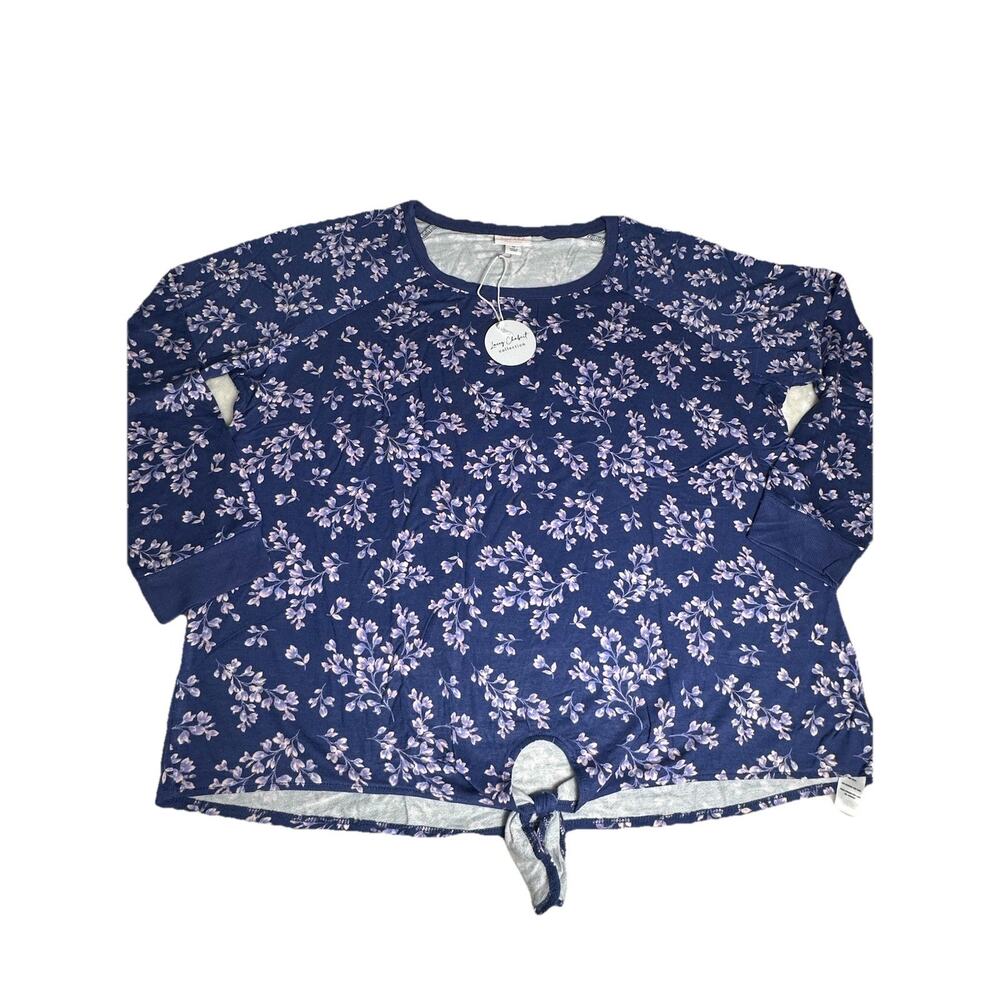 Lacey Chabert Women's Blue Floral Cozy Brushed Tie Front Top Stretch Size 2X NWT